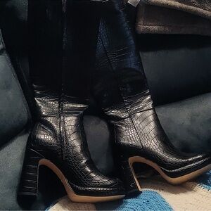 Circus by Sam Edelman Black Croc Heeled Boots